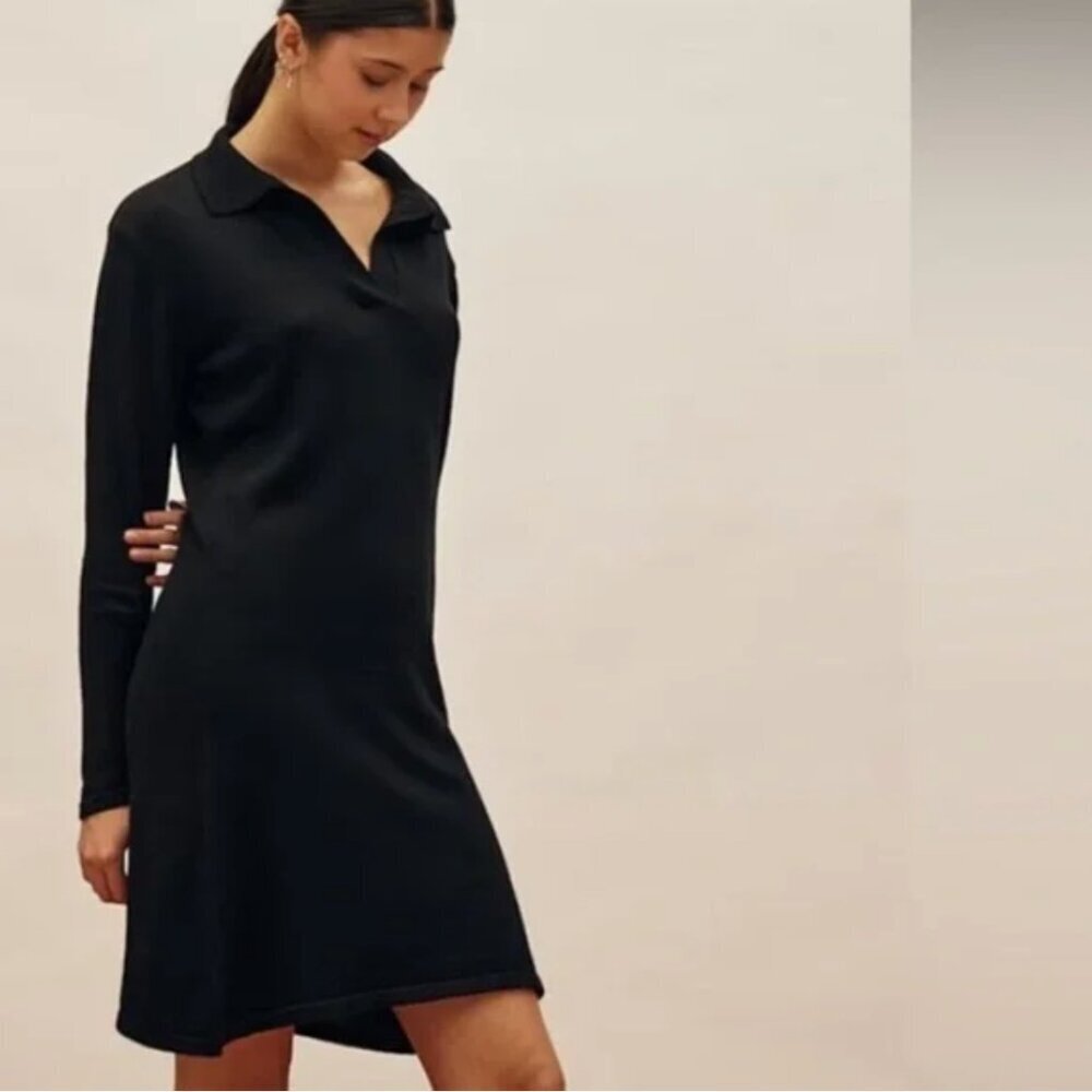 Djerf Avenue Black Long Sleeve Polo Dress
